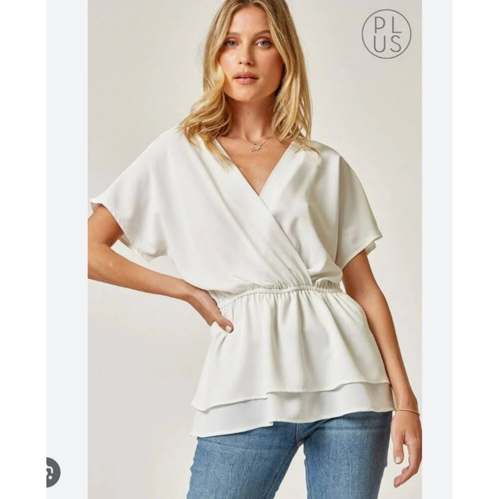 ANDREE BY UNIT Cream Wrap Peplum Blouse